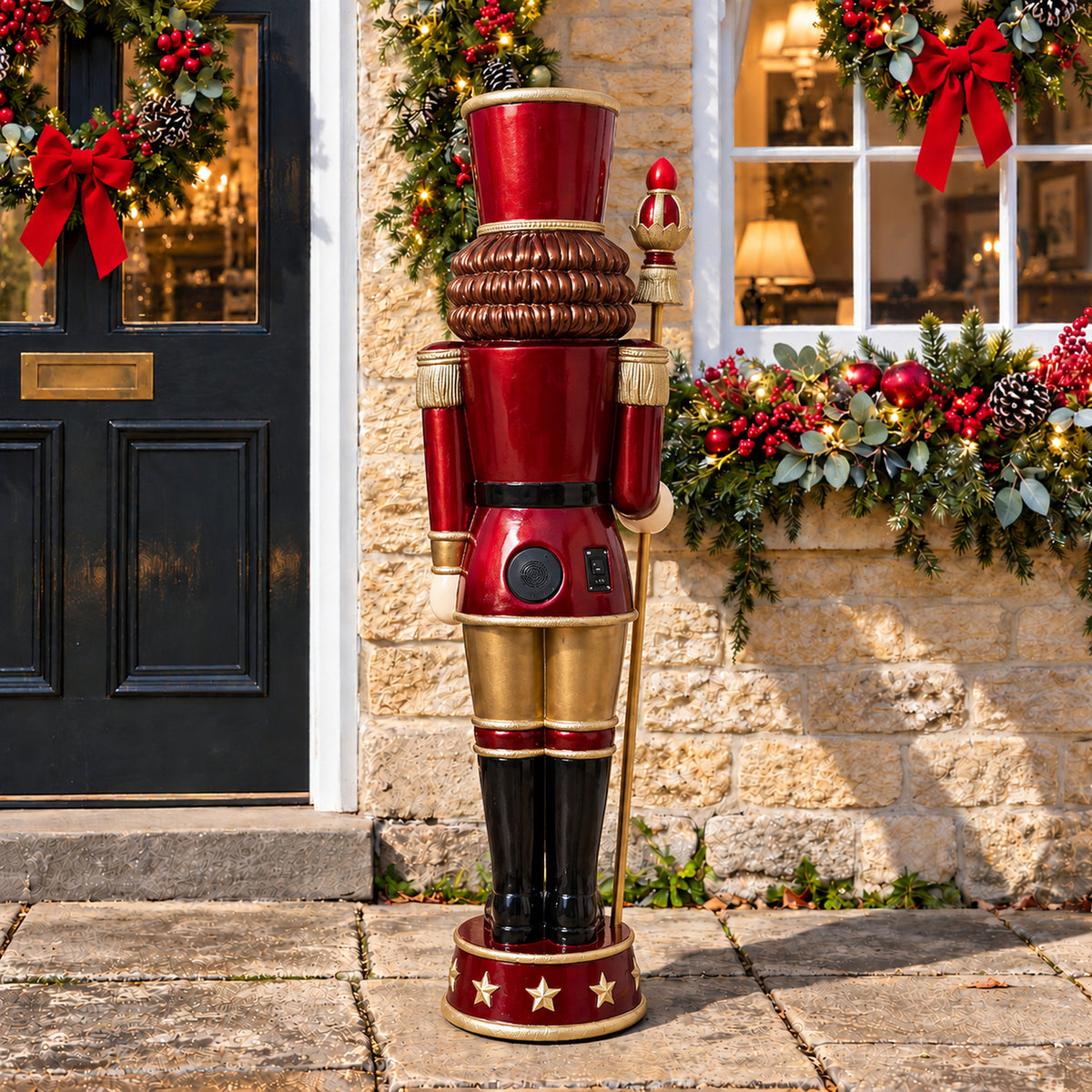 5ft Traditional Christmas Large Nutcracker with Animated Snow Globe & Multi-Coloured LED Lights