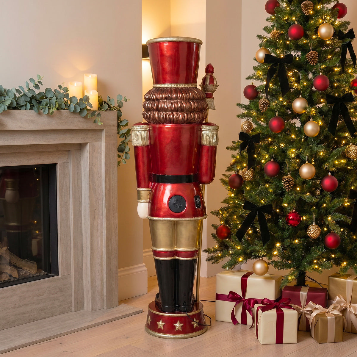 5ft Traditional Christmas Nutcracker with Animated Snow Globe & Multi-Coloured LED Lights