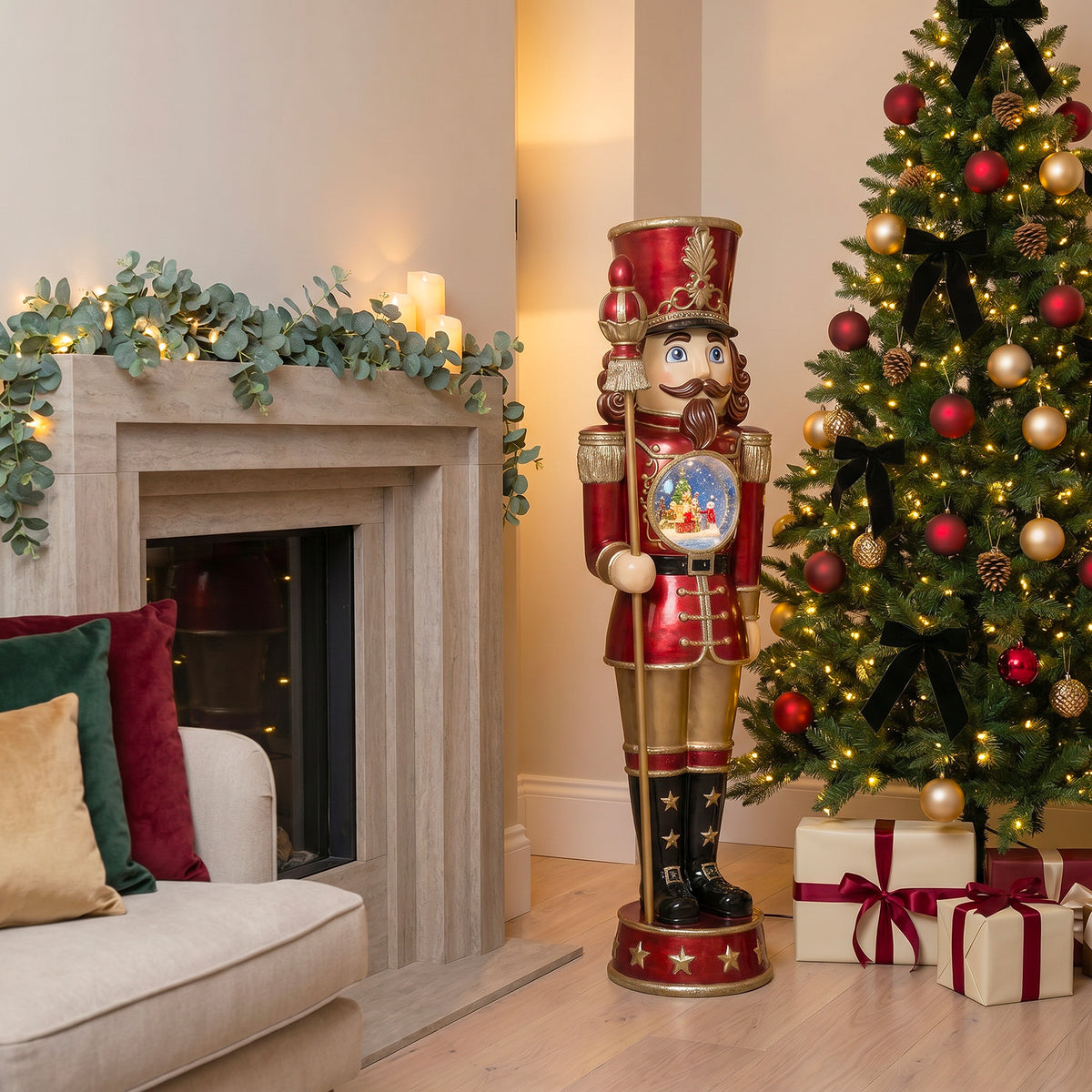 5ft Traditional Christmas Nutcracker with Animated Snow Globe & Multi-Coloured LED Lights