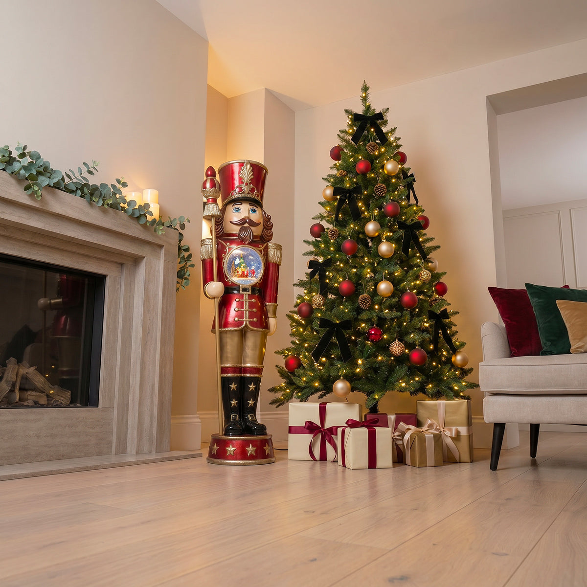 5ft Traditional Christmas Nutcracker with Animated Snow Globe & Multi-Coloured LED Lights
