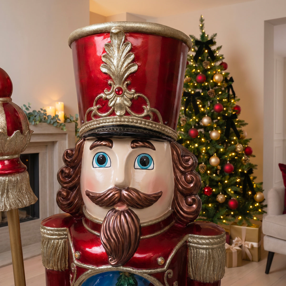 5ft Traditional Christmas Nutcracker with Animated Snow Globe & Multi-Coloured LED Lights