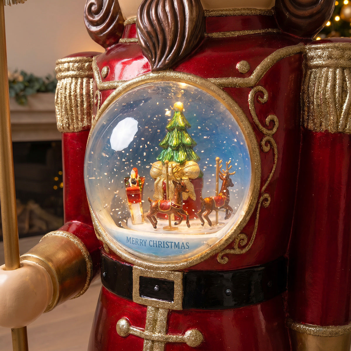 5ft Traditional Christmas Nutcracker with Animated Snow Globe & Multi-Coloured LED Lights