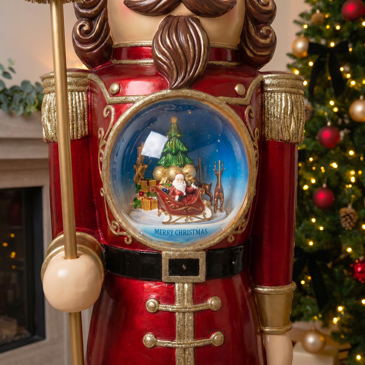 5ft Traditional Christmas Nutcracker with Animated Snow Globe & Multi-Coloured LED Lights