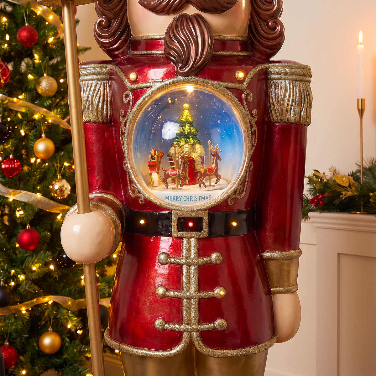 5ft Traditional Christmas Nutcracker with Animated Snow Globe & Multi-Coloured LED Lights