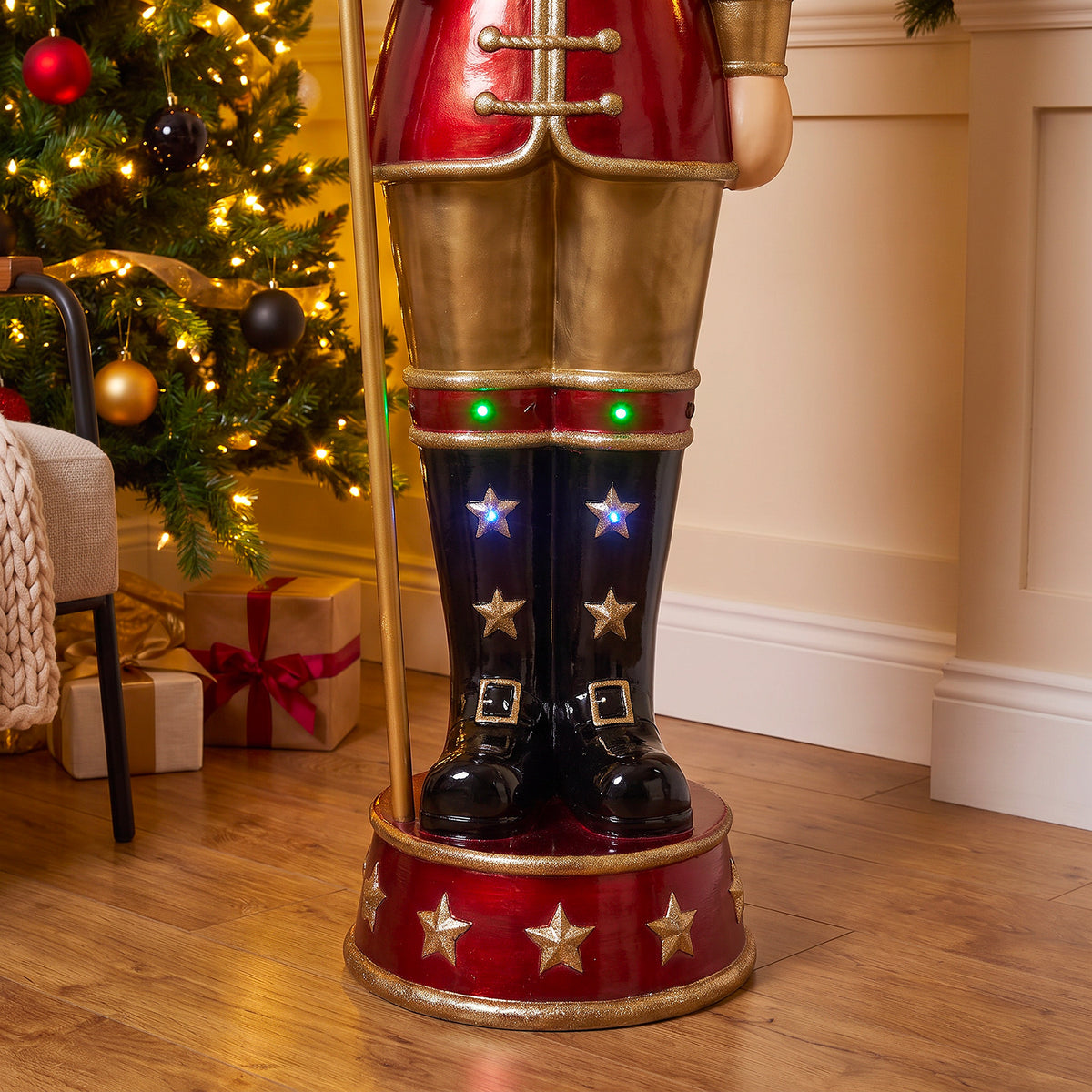 5ft Traditional Christmas Nutcracker with Animated Snow Globe & Multi-Coloured LED Lights