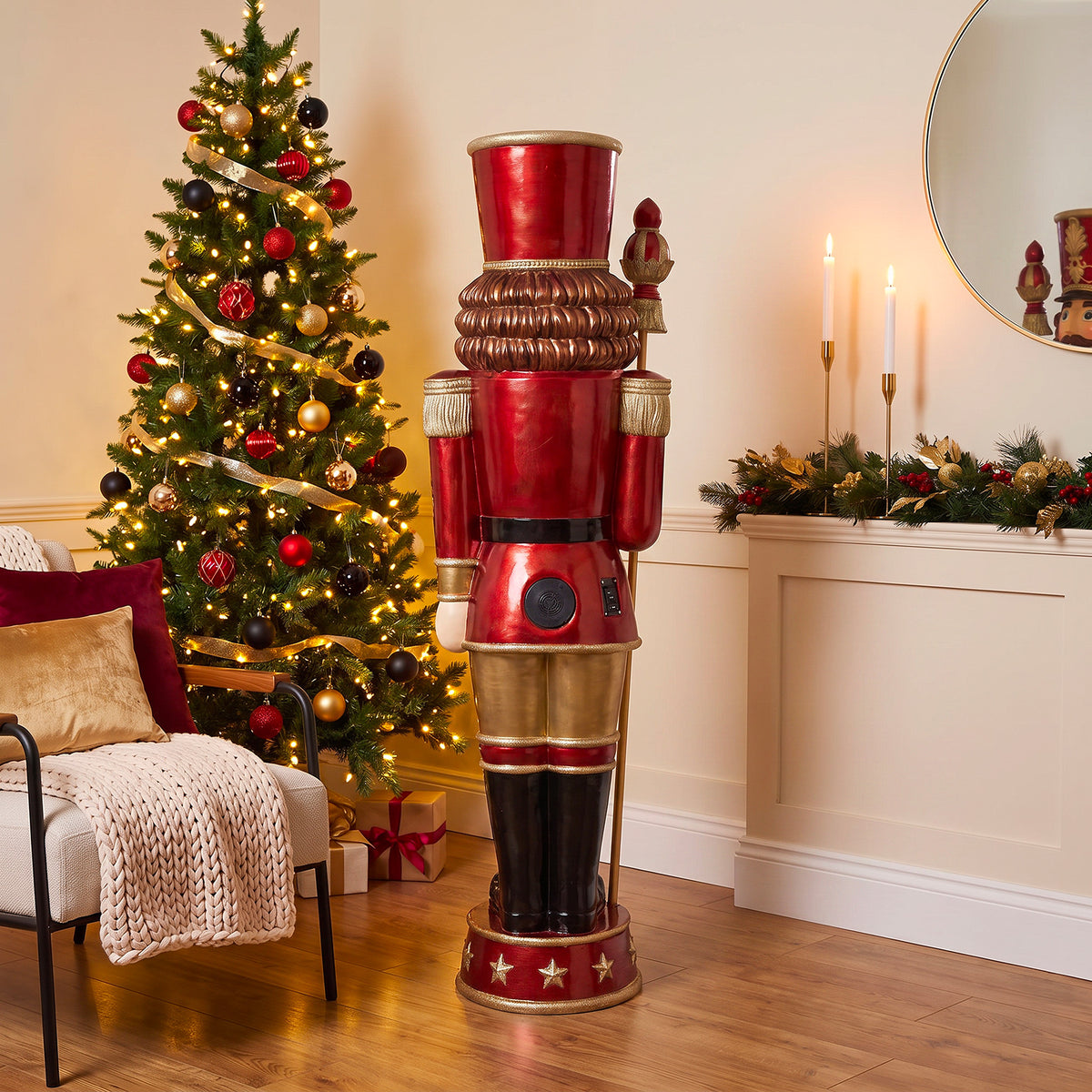 5ft Traditional Christmas Nutcracker with Animated Snow Globe & Multi-Coloured LED Lights