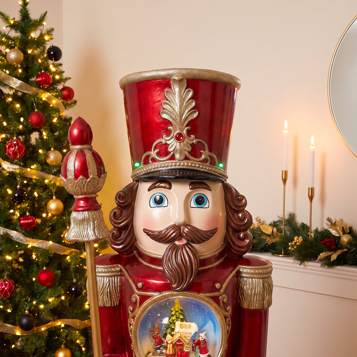 5ft Traditional Christmas Nutcracker with Animated Snow Globe & Multi-Coloured LED Lights