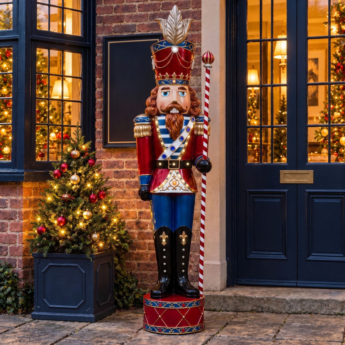 6ft Traditional Jewelled Extra Large Soldier Nutcracker Red and Blue with Warm White LED Lights