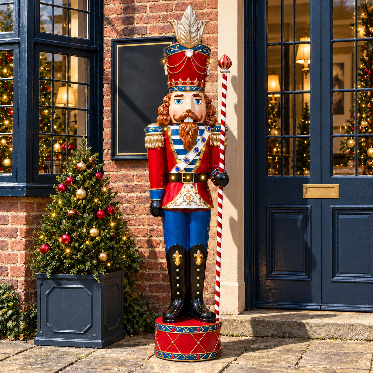 6ft Traditional Jewelled Extra Large Soldier Nutcracker Red and Blue with Warm White LED Lights