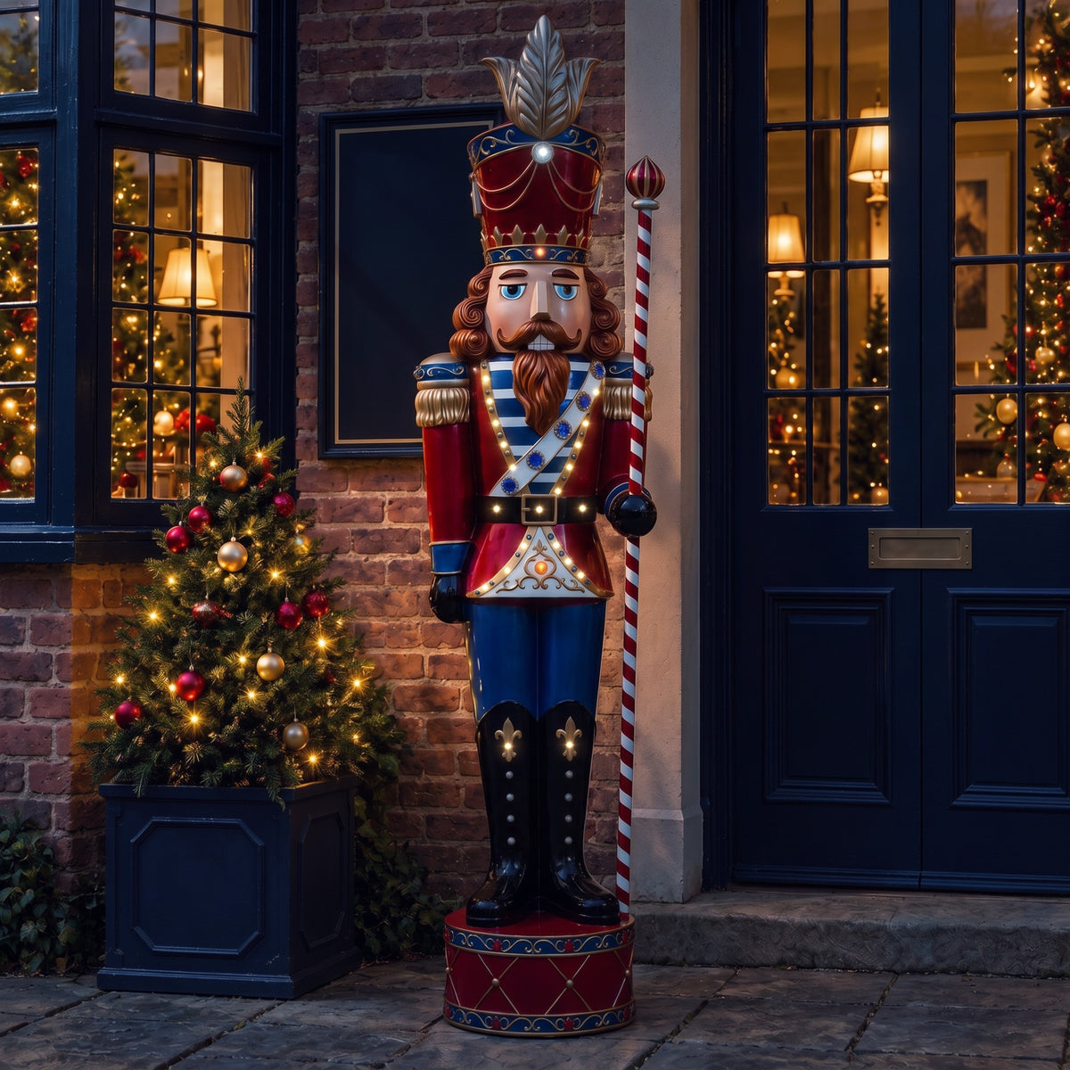 6ft Traditional Jewelled Extra Large Soldier Nutcracker Red and Blue with Warm White LED Lights