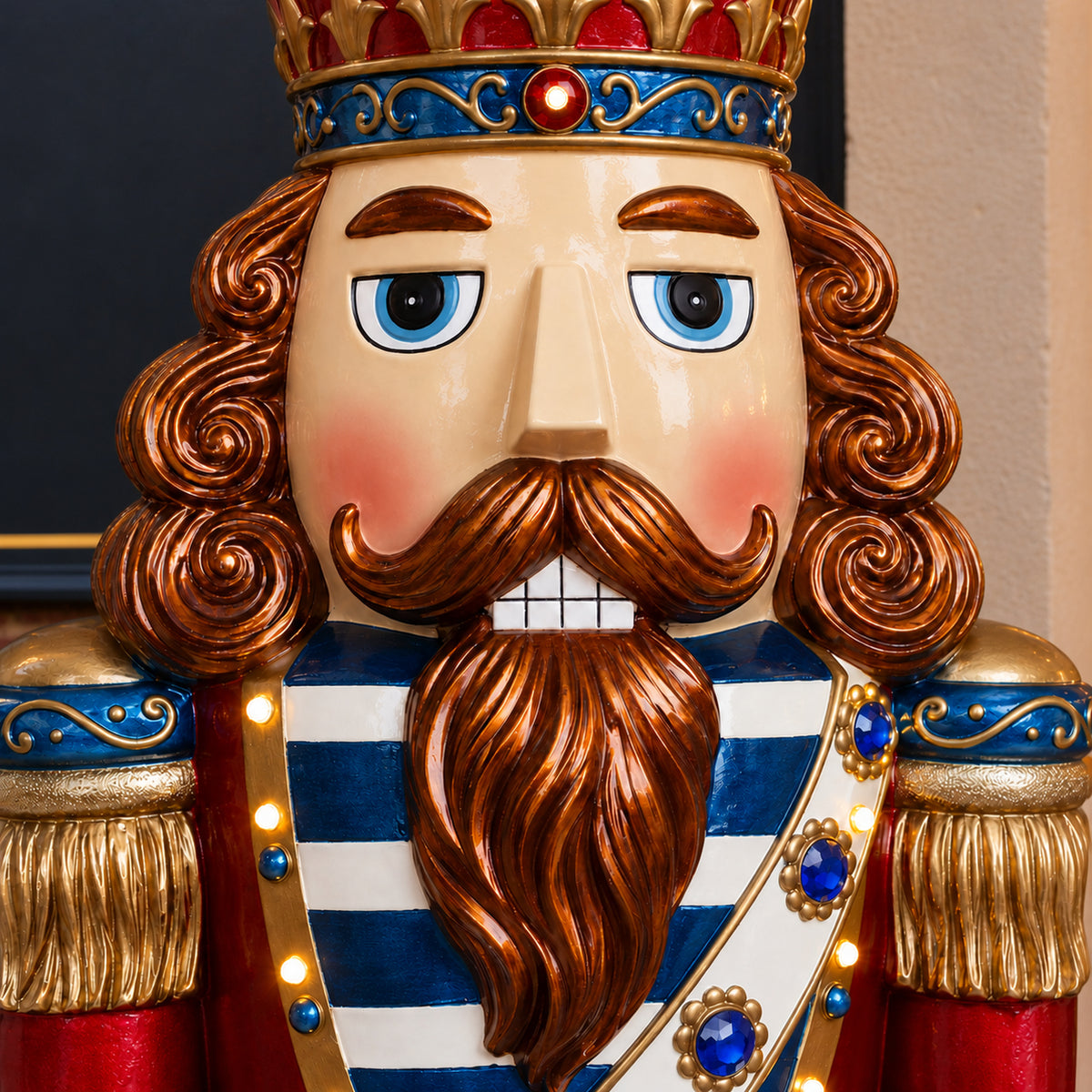 6ft Traditional Jewelled Extra Large Soldier Nutcracker Red and Blue with Warm White LED Lights