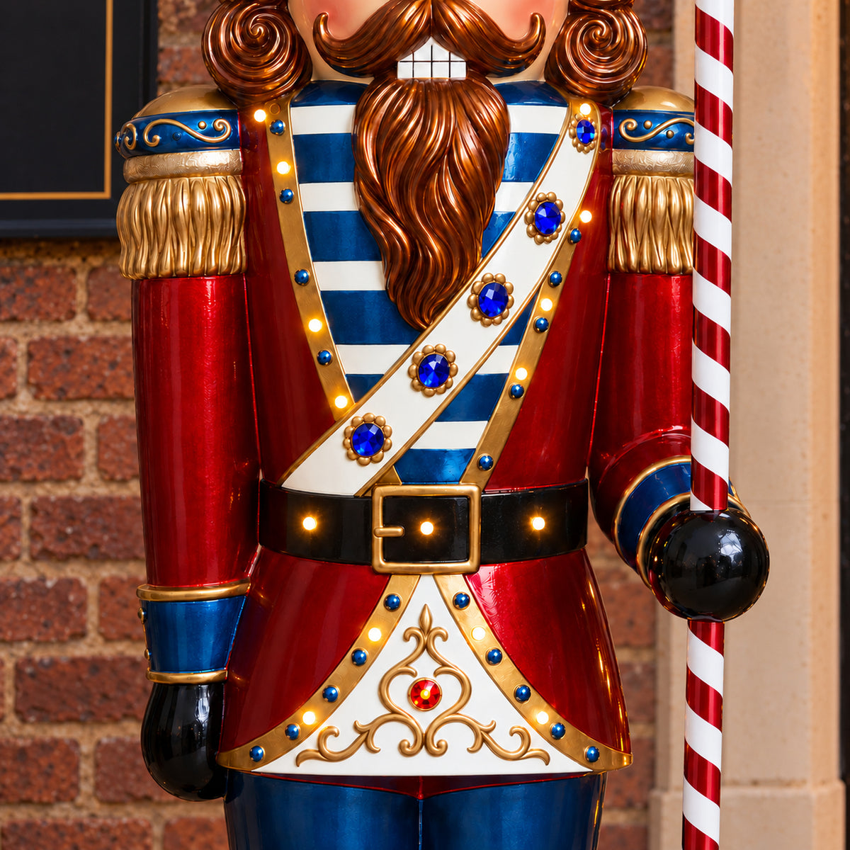 6ft Traditional Jewelled Extra Large Soldier Nutcracker Red and Blue with Warm White LED Lights