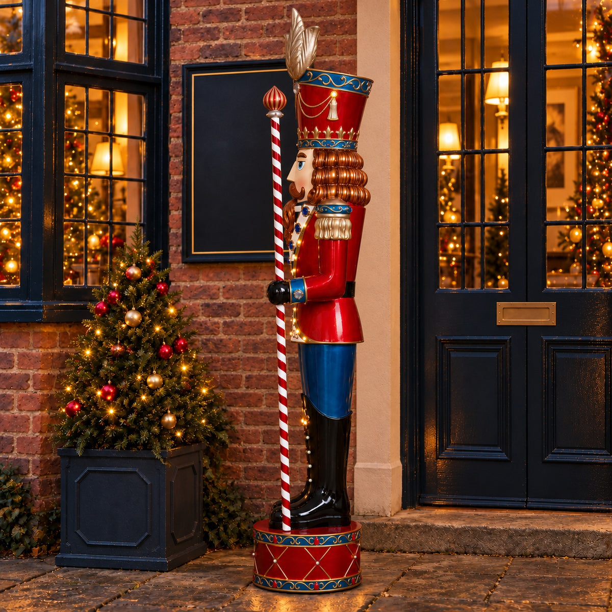 6ft Traditional Jewelled Extra Large Soldier Nutcracker Red and Blue with Warm White LED Lights