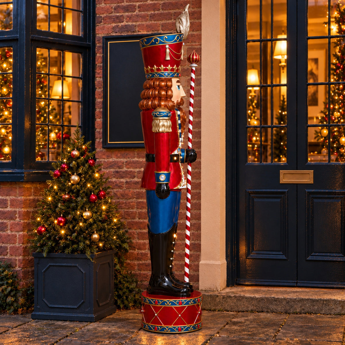 6ft Traditional Jewelled Extra Large Soldier Nutcracker Red and Blue with Warm White LED Lights