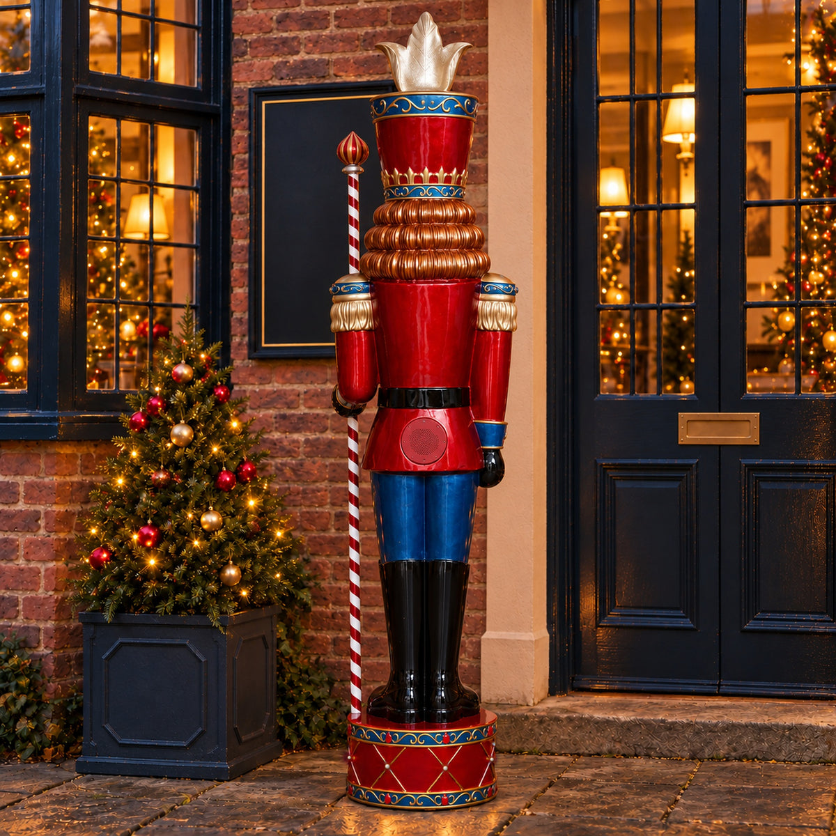 6ft Traditional Jewelled Extra Large Soldier Nutcracker Red and Blue with Warm White LED Lights