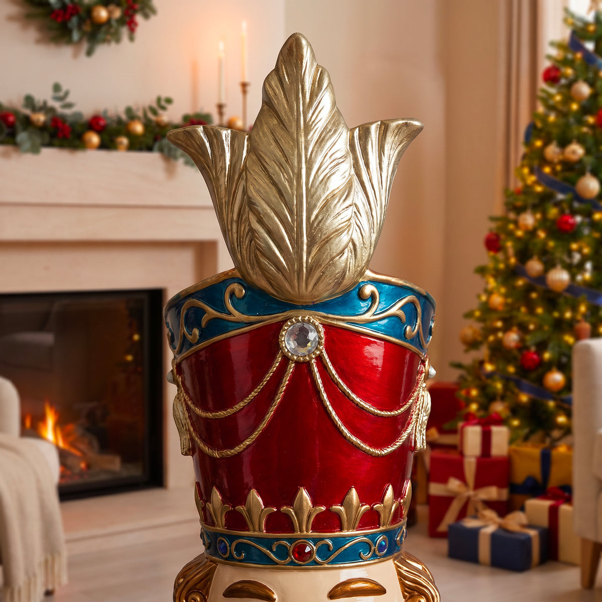 6ft Traditional Jewelled Soldier Nutcracker Red and Blue with Warm White LED Lights