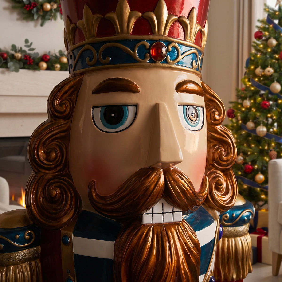 6ft Traditional Jewelled Soldier Nutcracker Red and Blue with Warm White LED Lights