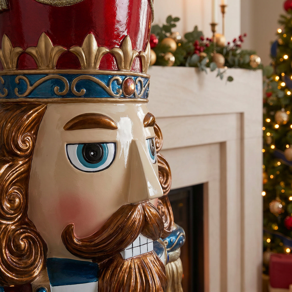 6ft Traditional Jewelled Soldier Nutcracker Red and Blue with Warm White LED Lights
