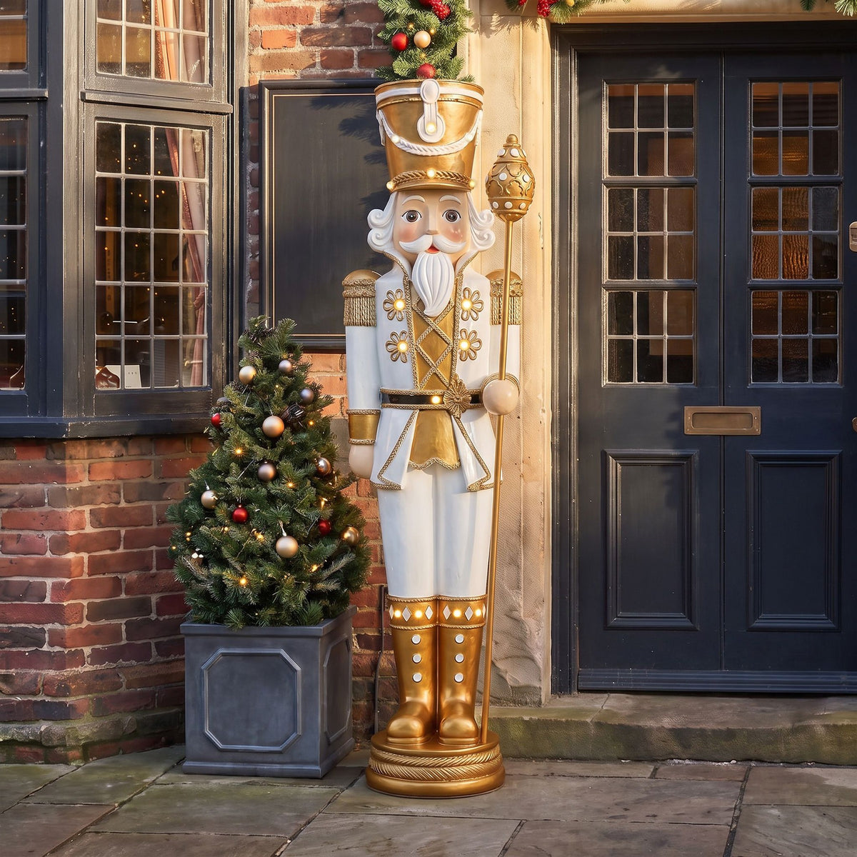 6ft Traditional Soldier Extra Large Nutcracker Gold and Ivory with Warm White LED Lights