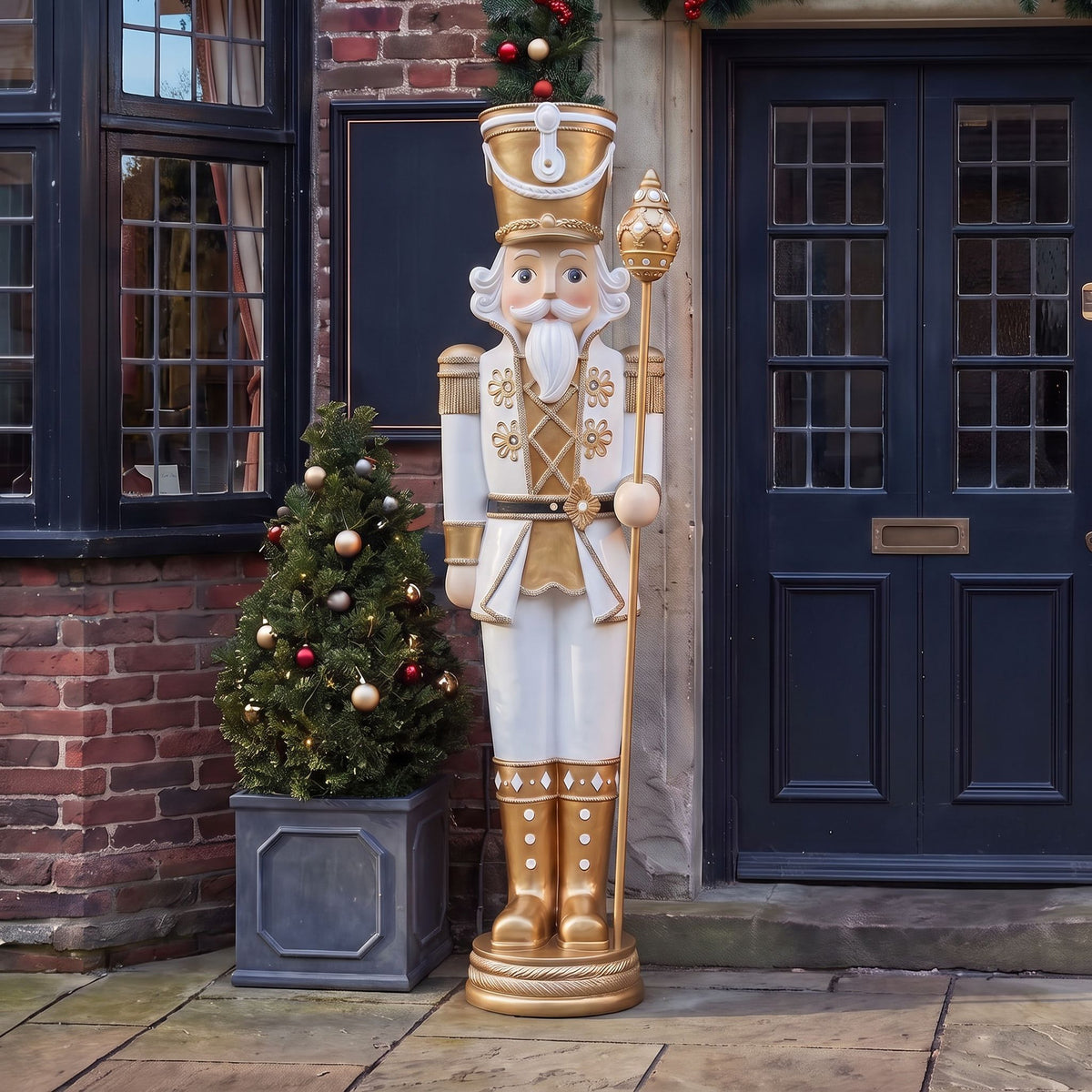 6ft Traditional Soldier Extra Large Nutcracker Gold and Ivory with Warm White LED Lights