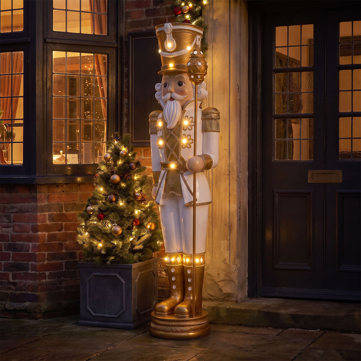 6ft Traditional Soldier Extra Large Nutcracker Gold and Ivory with Warm White LED Lights