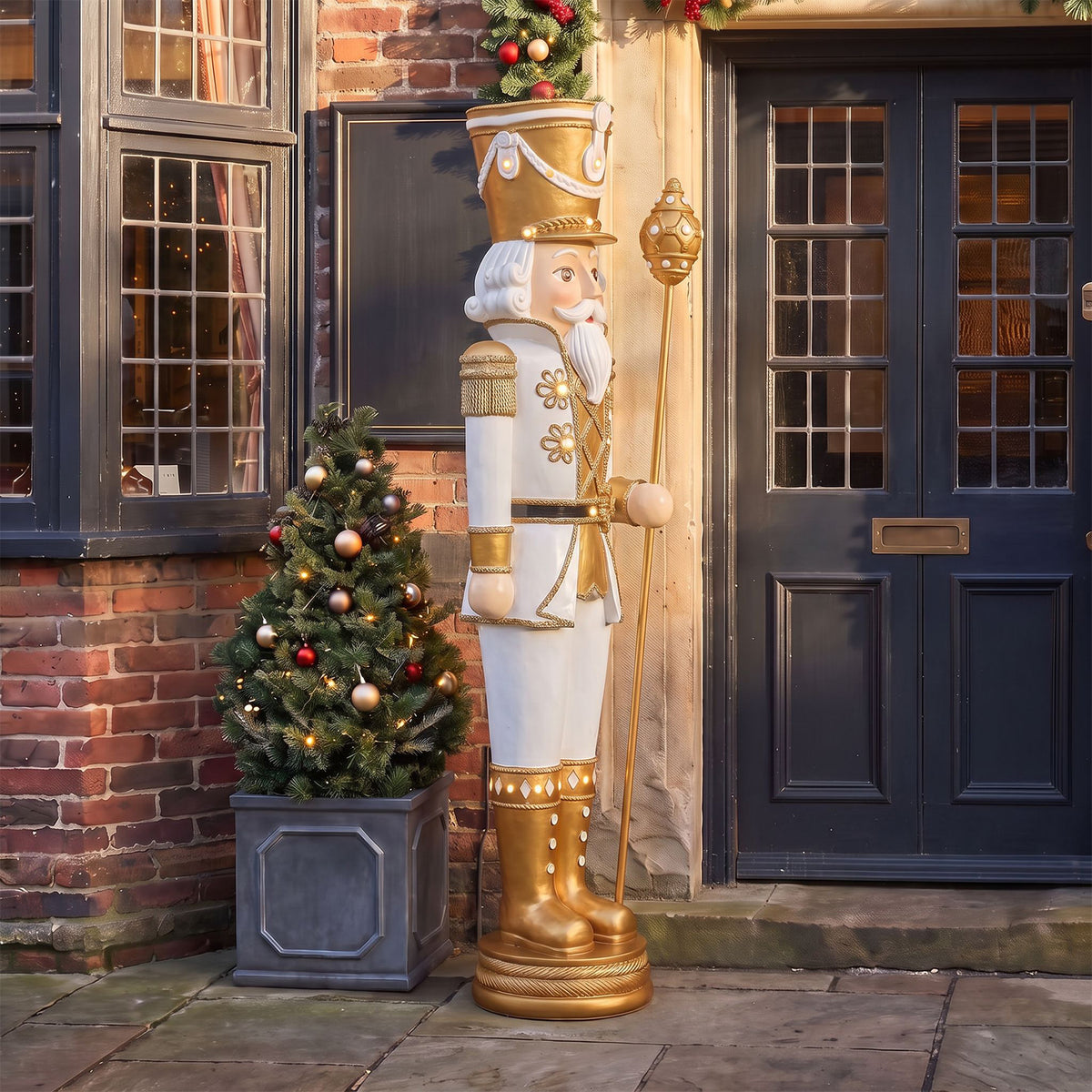 6ft Traditional Soldier Extra Large Nutcracker Gold and Ivory with Warm White LED Lights