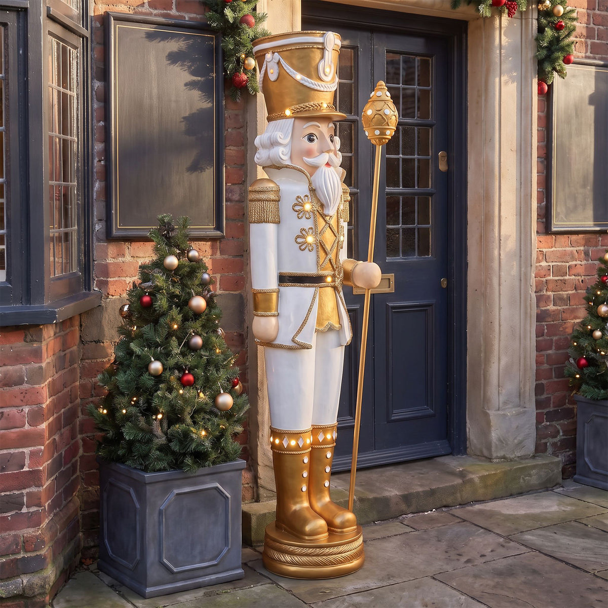 6ft Traditional Soldier Extra Large Nutcracker Gold and Ivory with Warm White LED Lights
