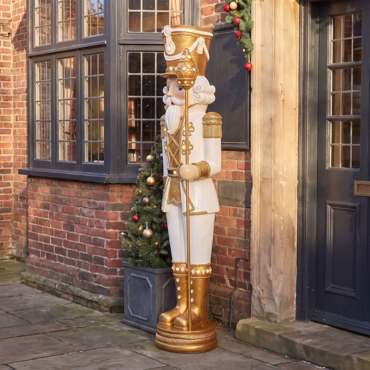 6ft Traditional Soldier Extra Large Nutcracker Gold and Ivory with Warm White LED Lights