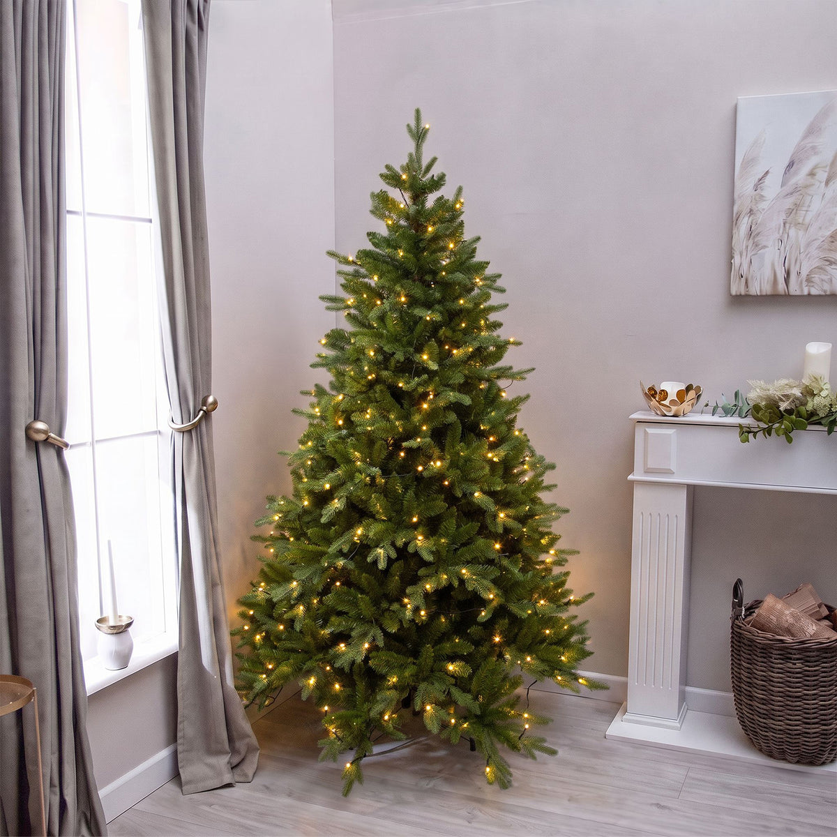 Basildon Artificial Pre-Lit Green PE/PVC Christmas Tree 6FT, 7FT, 9FT