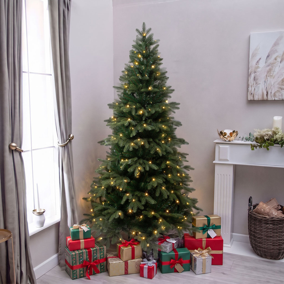 Sherwood Artificial Pre-Lit Green PE/PVC Christmas Tree 6FT, 7FT