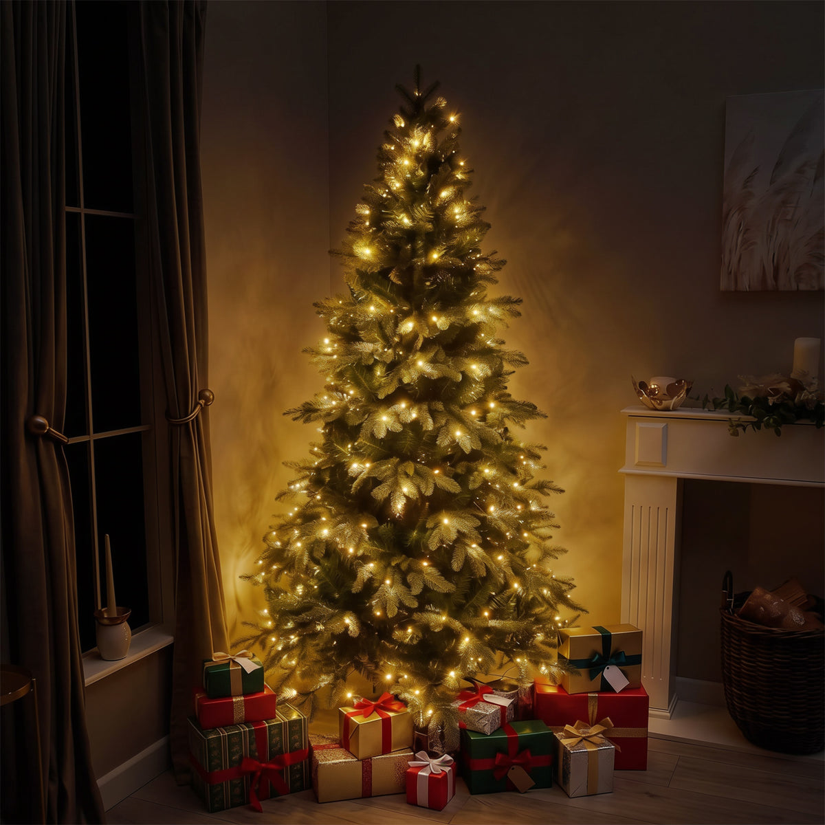 Sherwood Artificial Pre-Lit Green PE/PVC Christmas Tree 6FT, 7FT