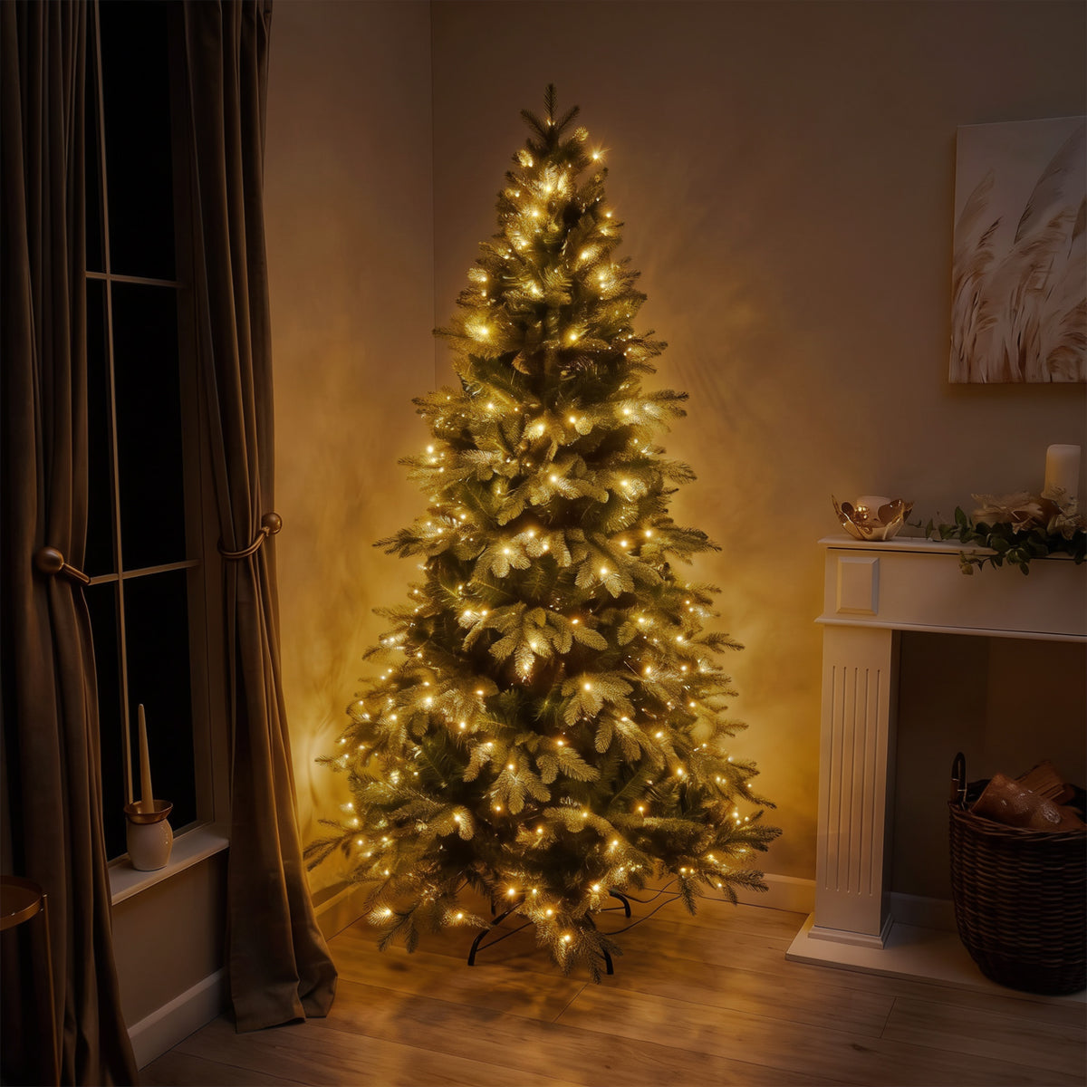 Sherwood Artificial Pre-Lit Green PE/PVC Christmas Tree 6FT, 7FT