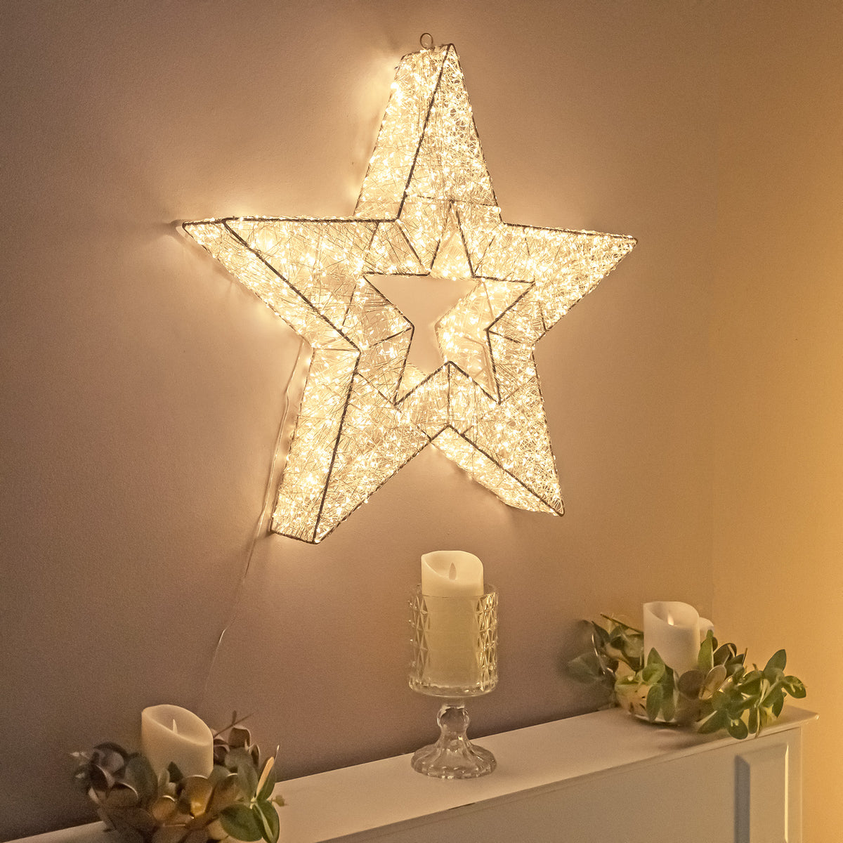 Pre-Lit Christmas Gold Lit Star 57cm with 6000 Warm White LED Micro-lights