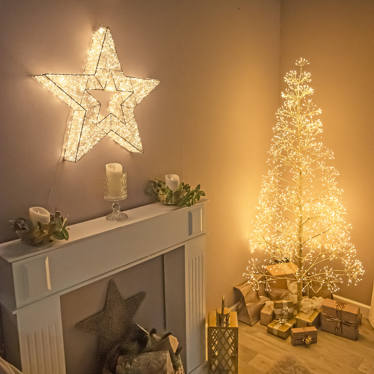 Pre-Lit Christmas Gold Lit Star 57cm with 6000 Warm White LED Micro-lights