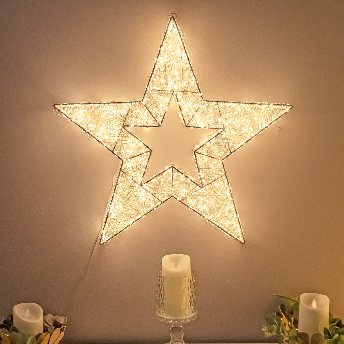 Pre-Lit Christmas Gold Lit Star 57cm with 6000 Warm White LED Micro-lights