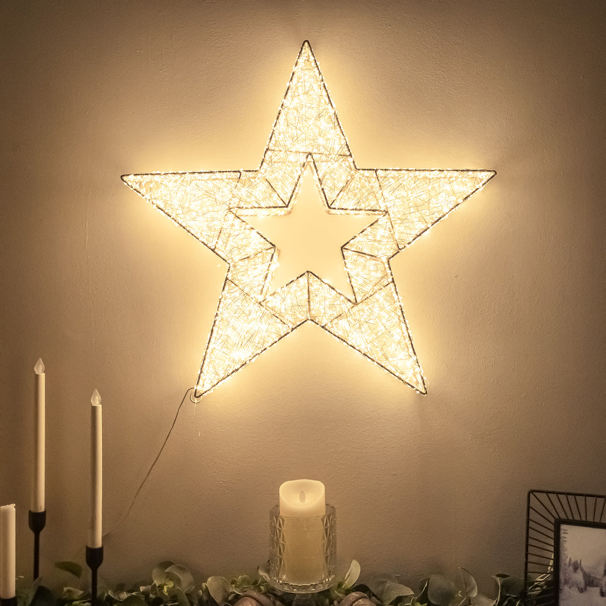 Pre-Lit Christmas Gold Lit Star 57cm with 6000 Warm White LED Micro-lights