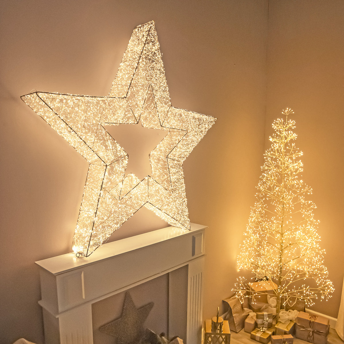 Pre-Lit Christmas Gold Light-Up Star 114cm with 15,000 Warm White LED Micro-lights