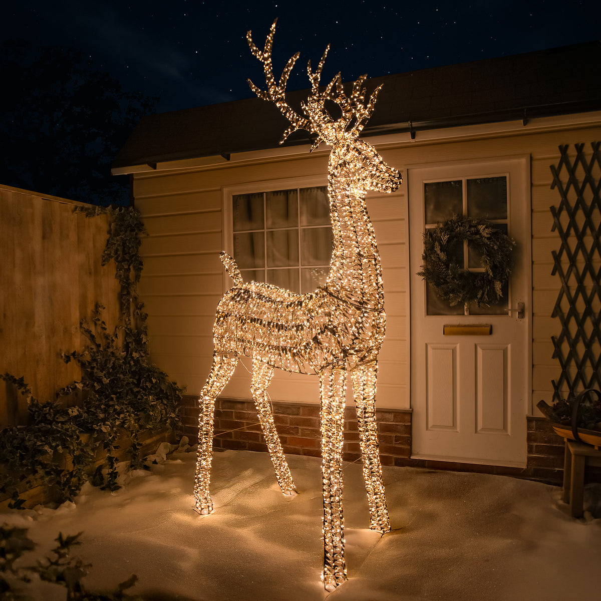 Pre-Lit Christmas Gold Laser Lit Stag 270cm with 5100 Warm White LED Micro-Lights