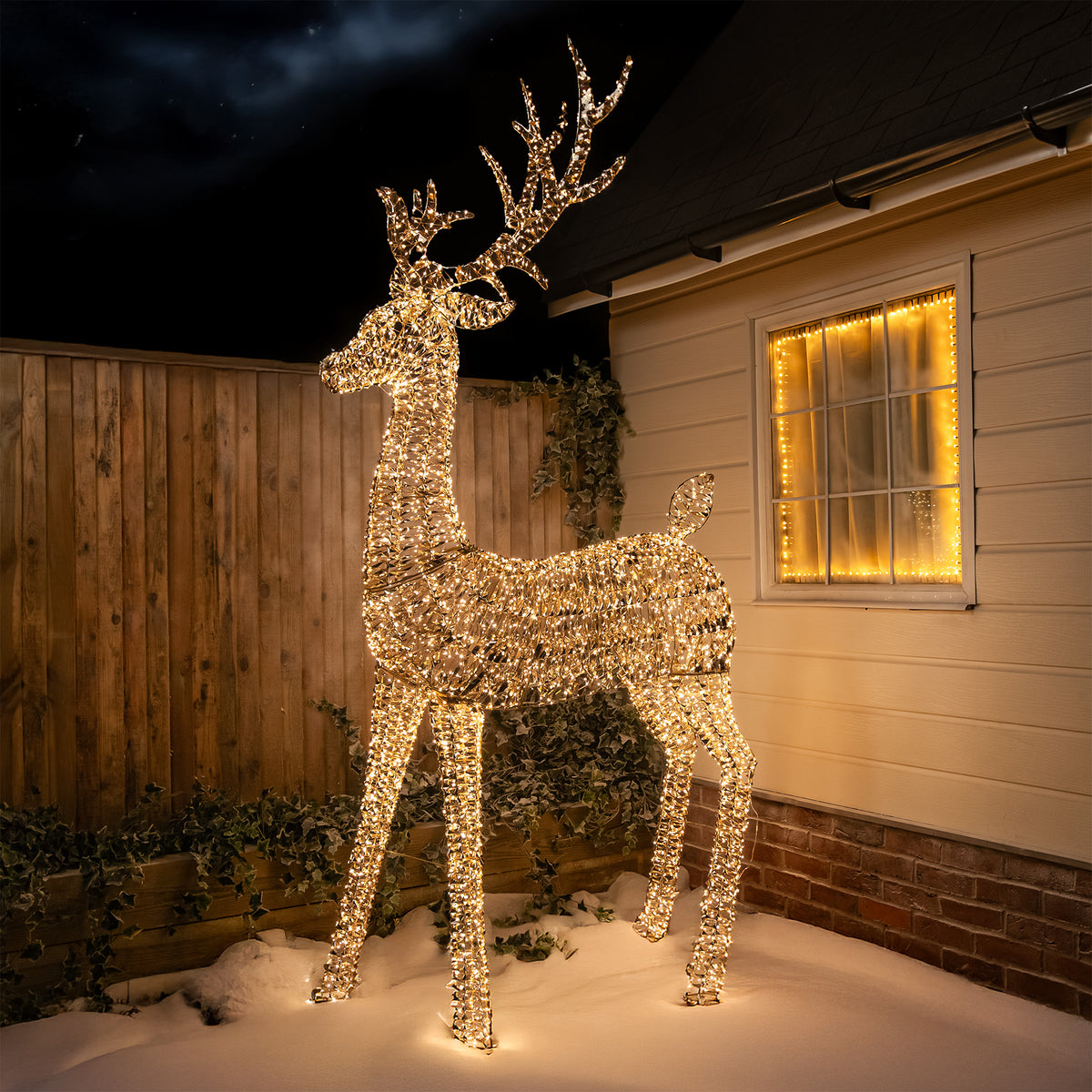 Pre-Lit Christmas Gold Laser Lit Stag 270cm with 5100 Warm White LED Micro-Lights