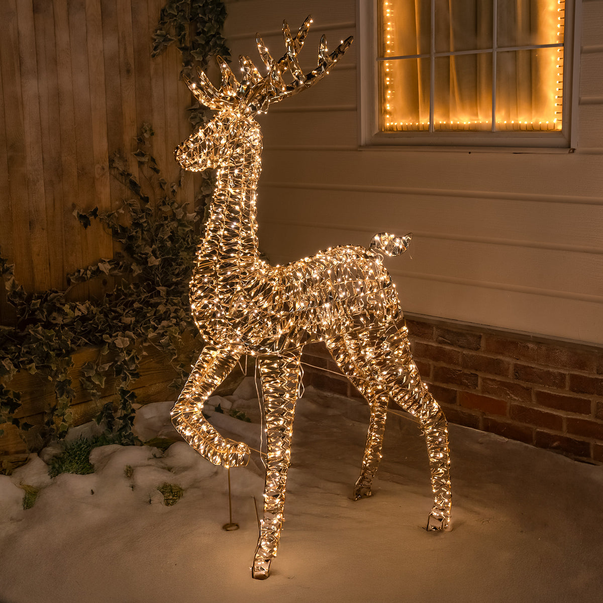 Pre-Lit Christmas Gold Laser Lit Stag 150cm with 960 Warm White LED Micro-Lights