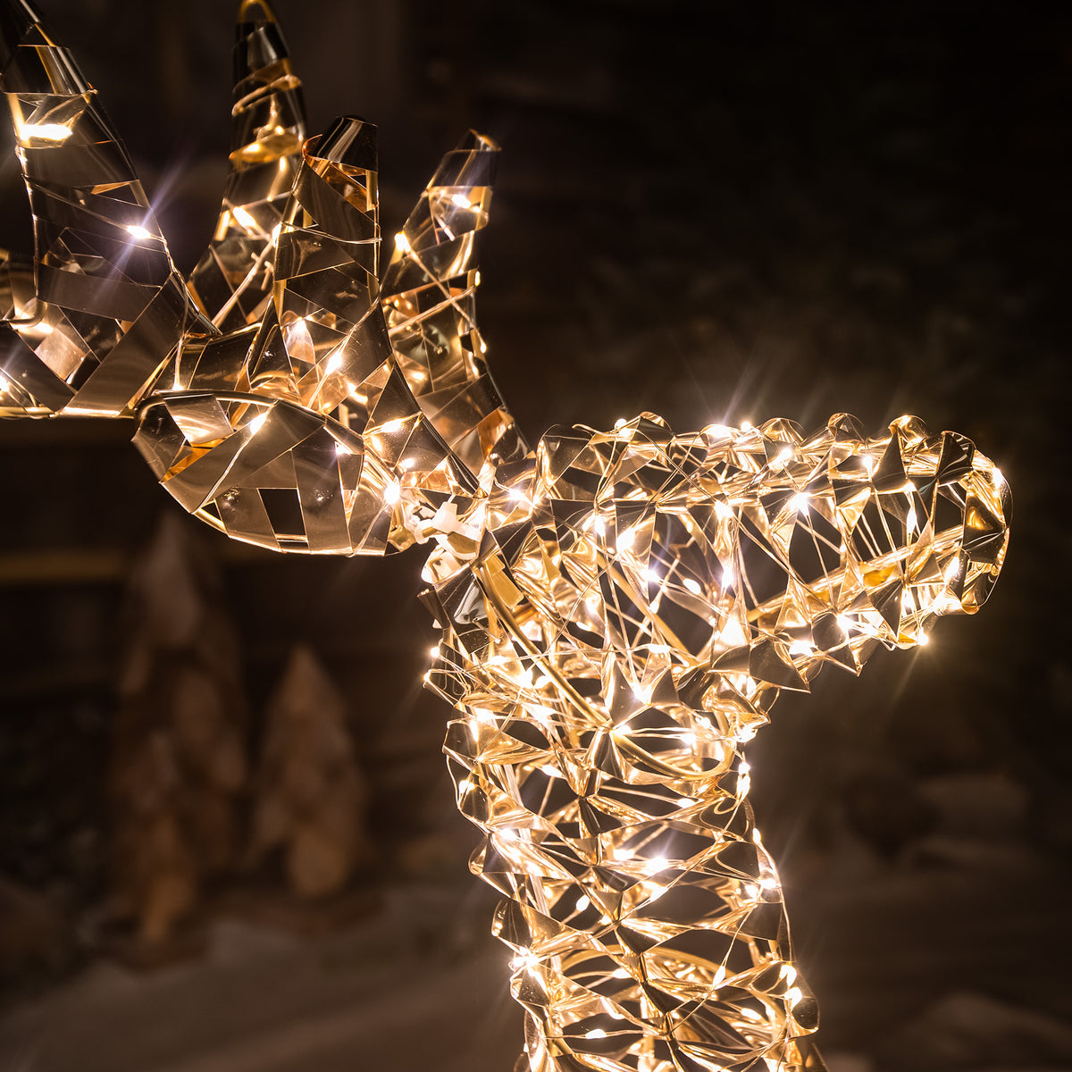 Pre-Lit Christmas Gold Laser Lit Deer 80cm with 600 Warm White LED Micro-Lights