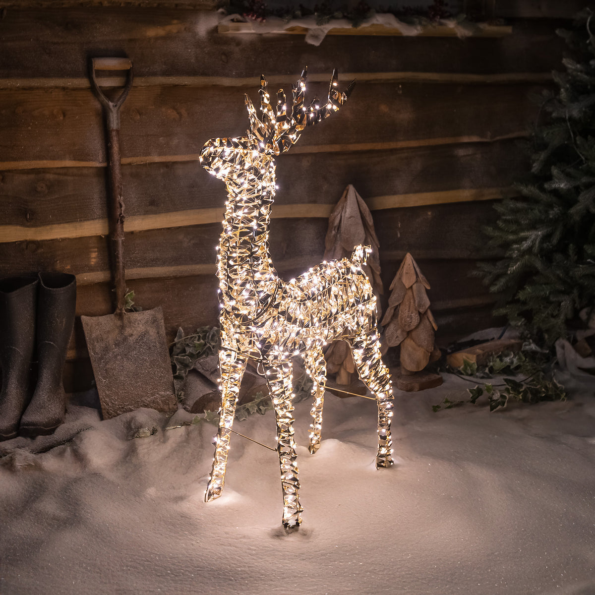 Pre-Lit Christmas Gold Laser Lit Deer 80cm with 600 Warm White LED Micro-Lights