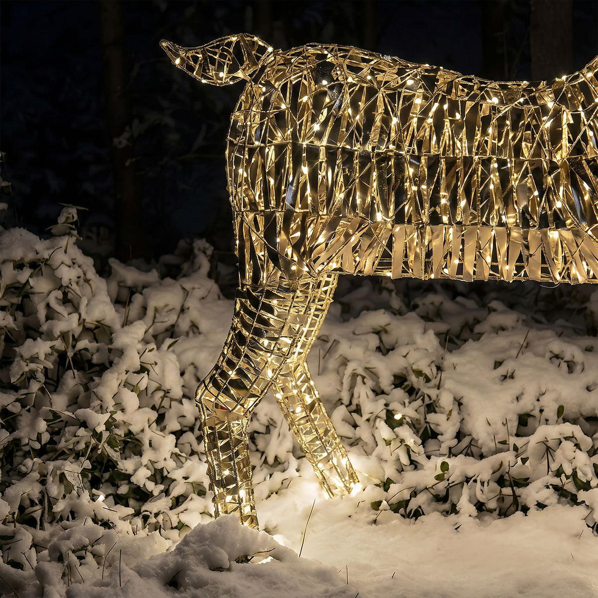 Pre-Lit Christmas Gold Laser Standing Deer 2m with 2400 Warm White LED Micro-Lights