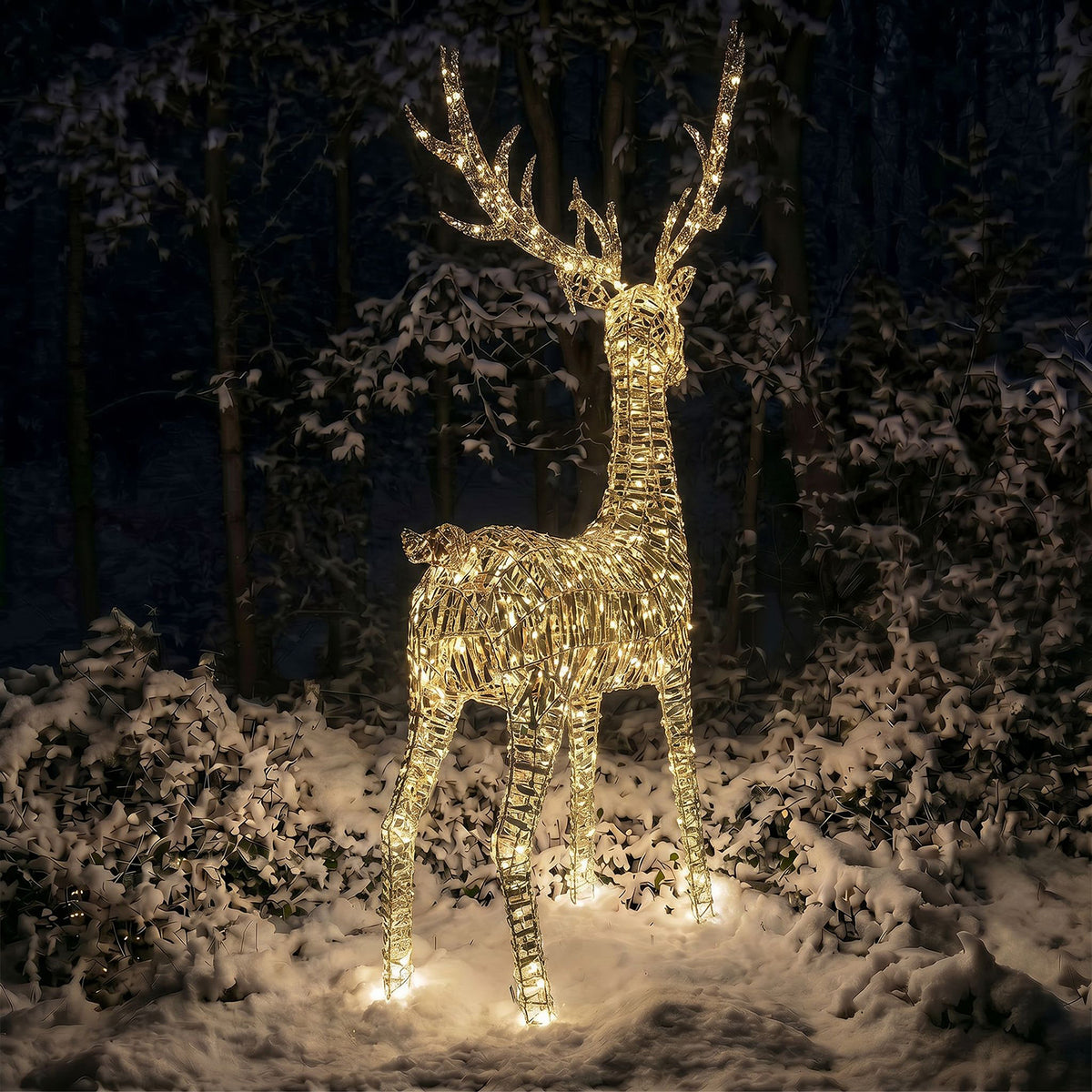 Pre-Lit Christmas Gold Laser Standing Deer 2m with 2400 Warm White LED Micro-Lights