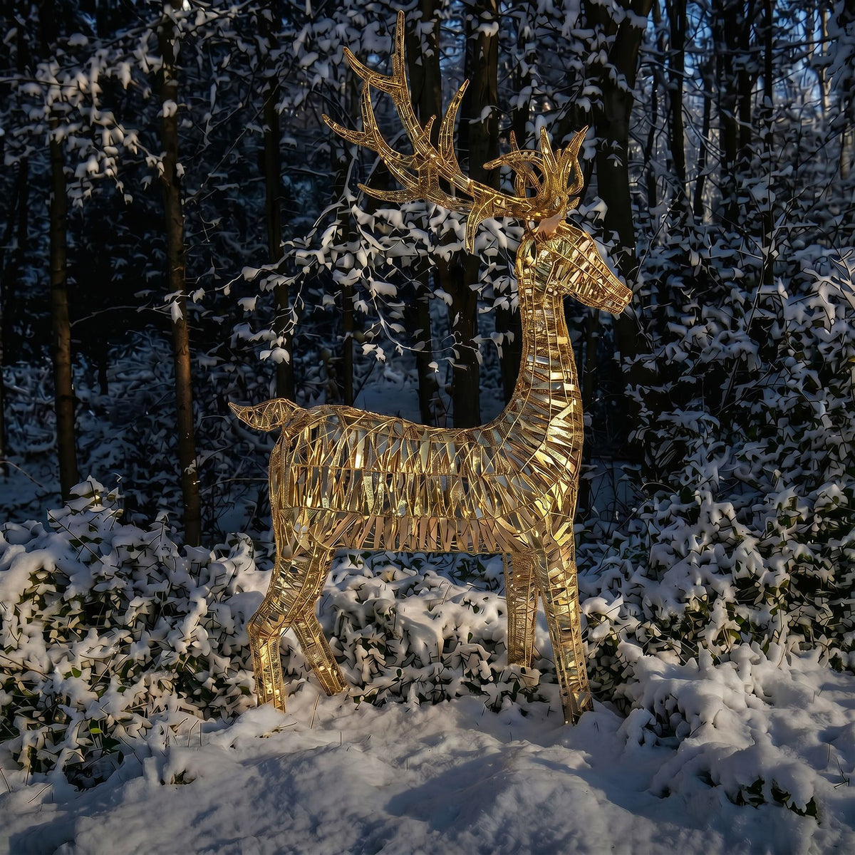 Pre-Lit Christmas Gold Laser Standing Deer 2m with 2400 Warm White LED Micro-Lights