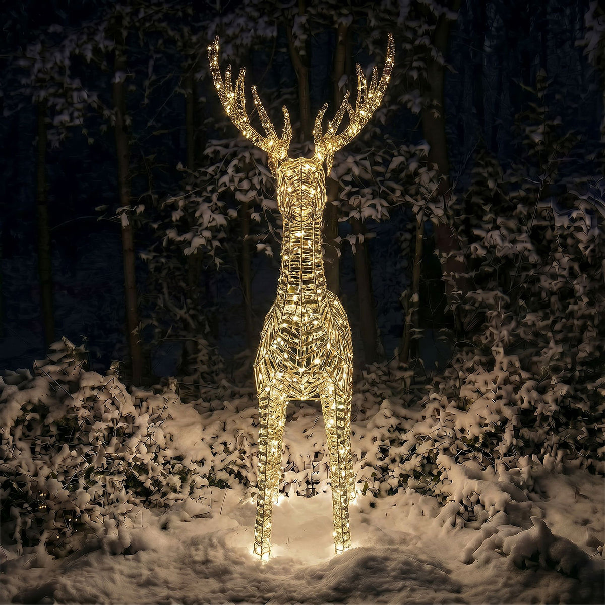 Pre-Lit Christmas Gold Laser Standing Deer 2m with 2400 Warm White LED Micro-Lights