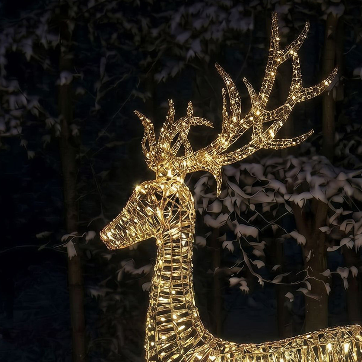 Pre-Lit Christmas Gold Laser Standing Deer 2m with 2400 Warm White LED Micro-Lights