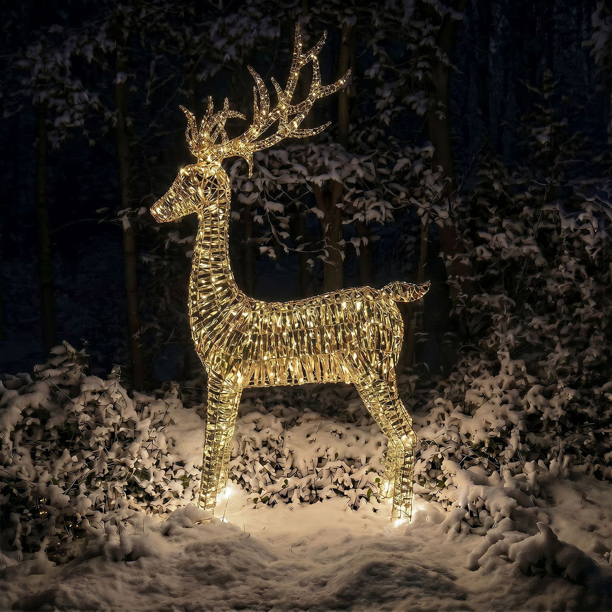Pre-Lit Christmas Gold Laser Standing Deer 2m with 2400 Warm White LED Micro-Lights