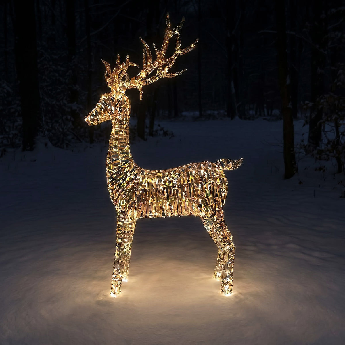 Pre-Lit Christmas Gold Laser Standing Deer 2m with 2400 Warm White LED Micro-Lights