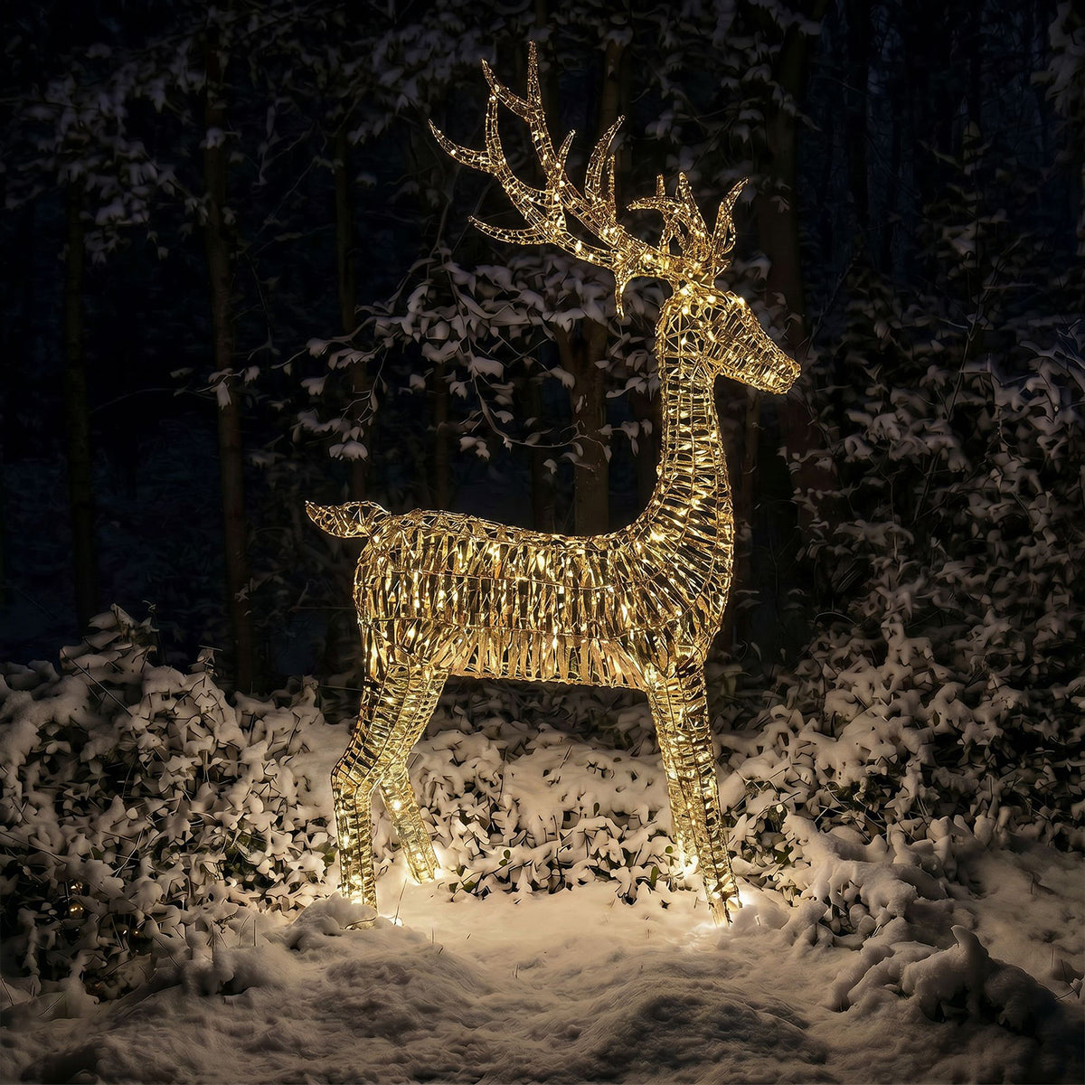 Pre-Lit Christmas Gold Laser Standing Deer 2m with 2400 Warm White LED Micro-Lights